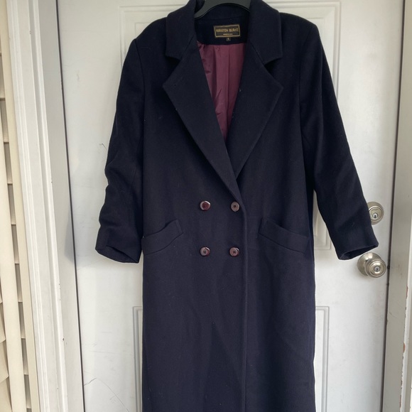 Vintage Kristen Blake Blue 100% Wool Full Length Duster Peacoat Overcoat size 8 - Picture 3 of 13
